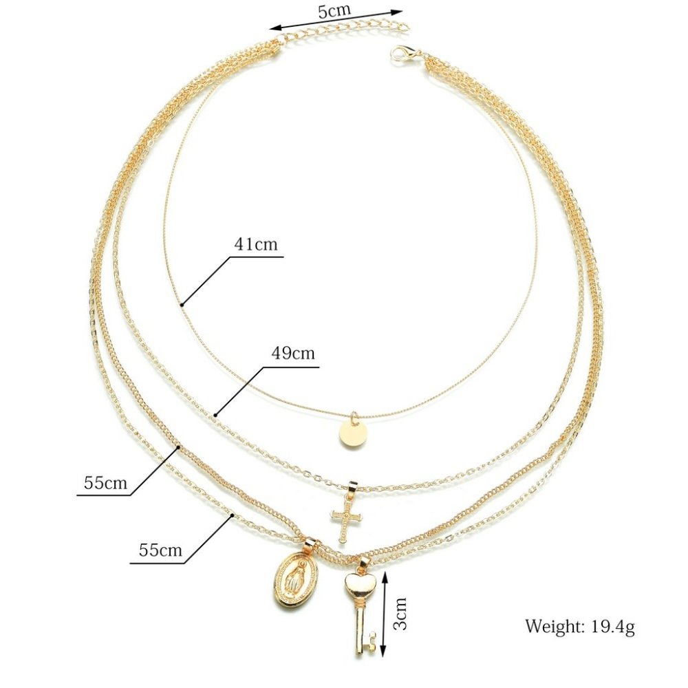 Heart Keys Saint Mary Cross Layered Necklace - Picture 6 of 9